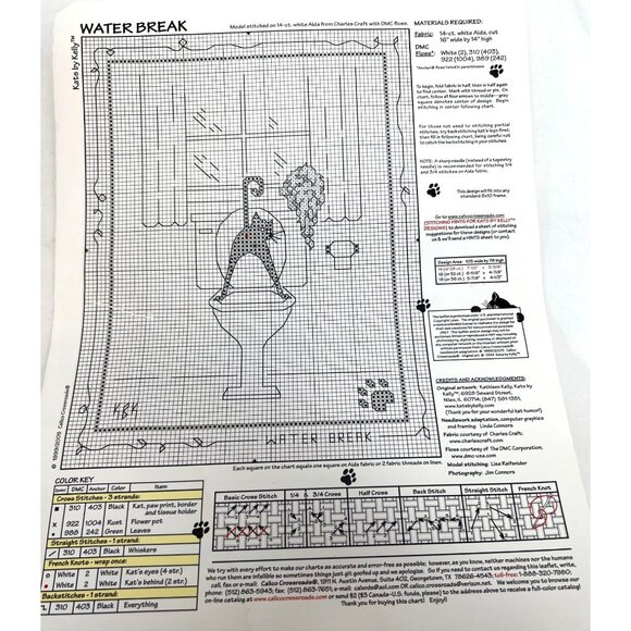 Calico Crossroads Water Break Cross Stitch Pattern By Linda Connors Cats - Picture 3 of 3